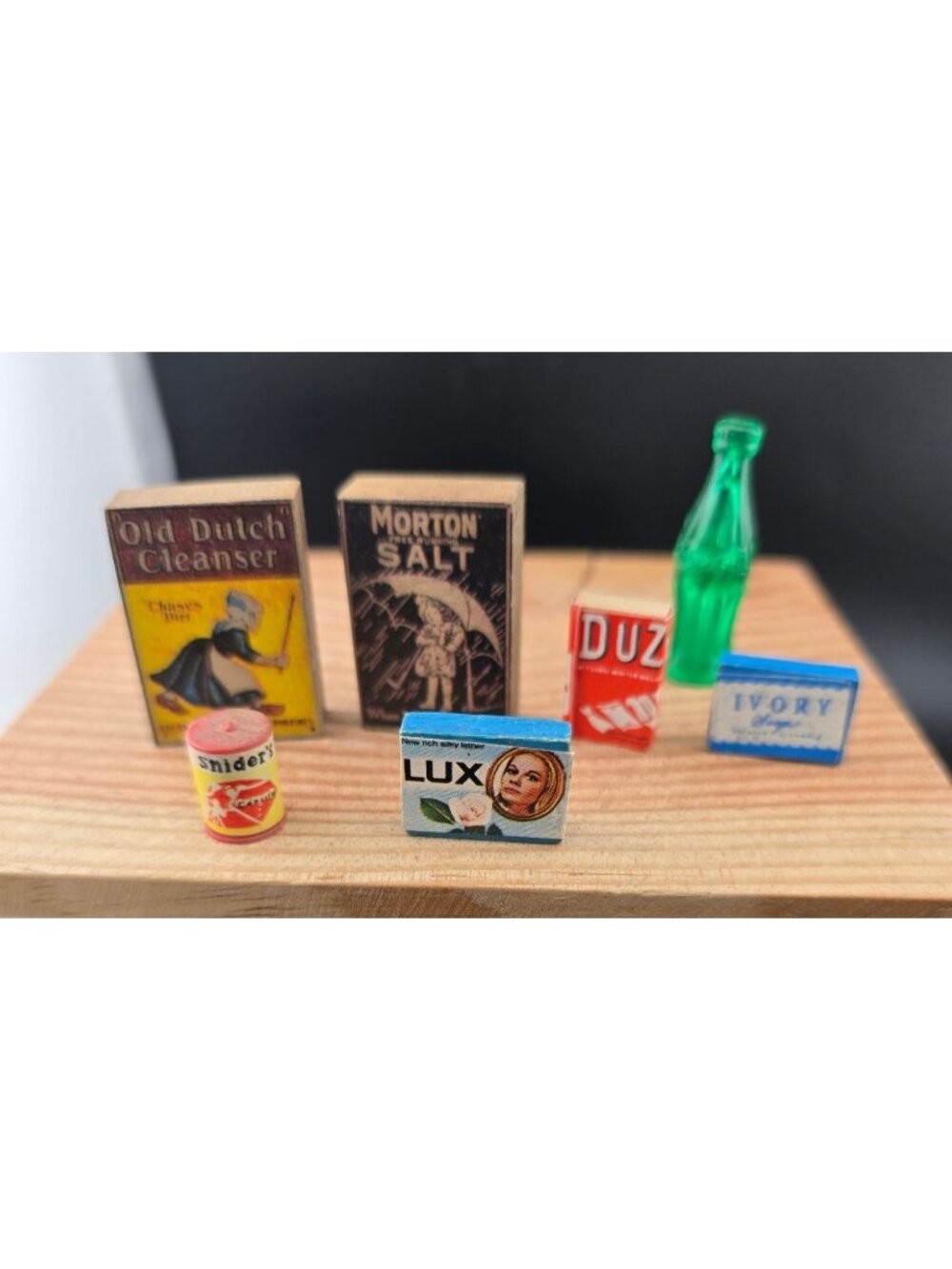 Vintage 7 Miniature Grocery Store Replica Packaged Goods Set Dollhouse